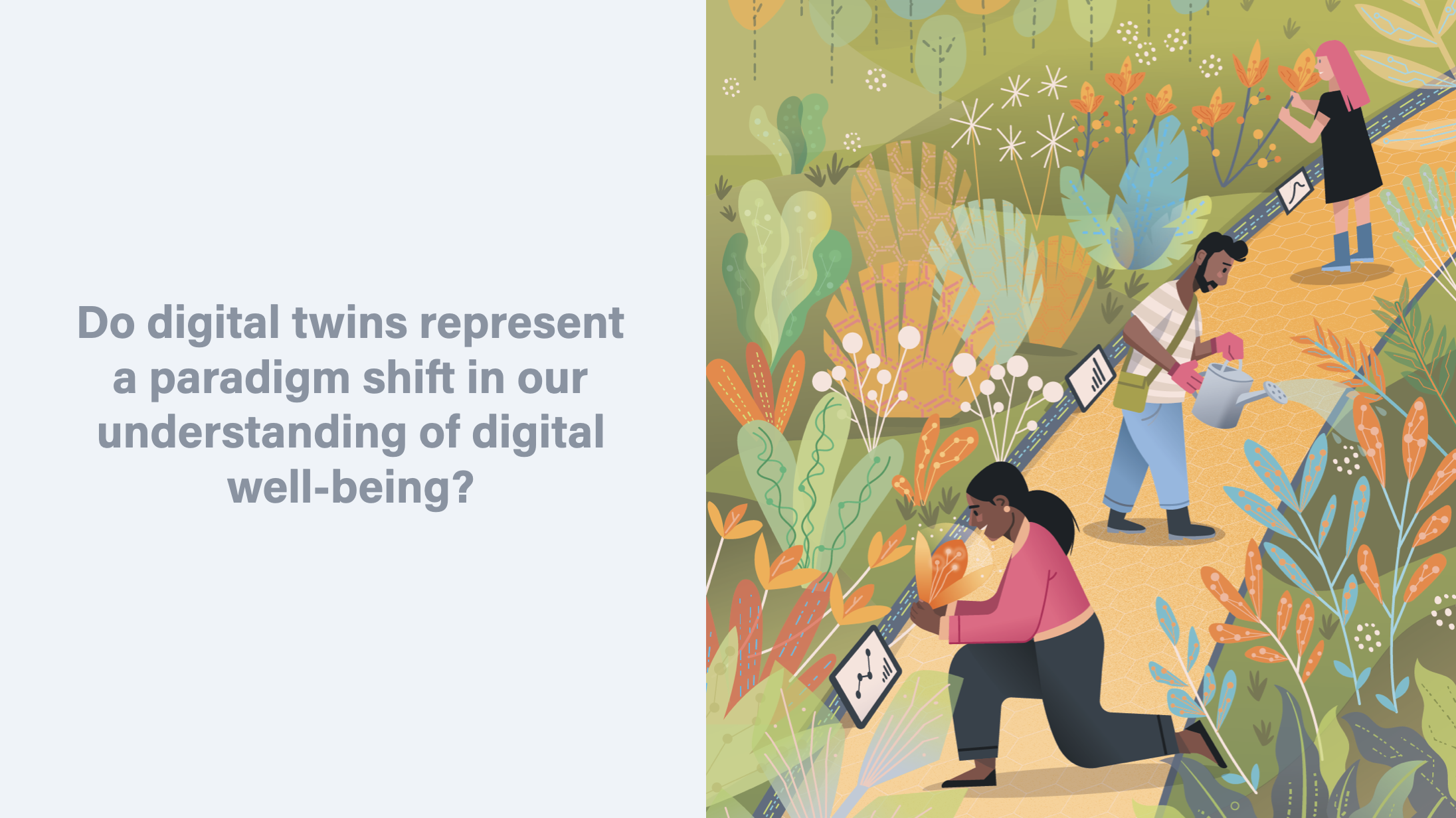 Conclusion slide returning to the original question, with the presenter's view that digital twins do not represent a paradigm shift in understanding digital well-being